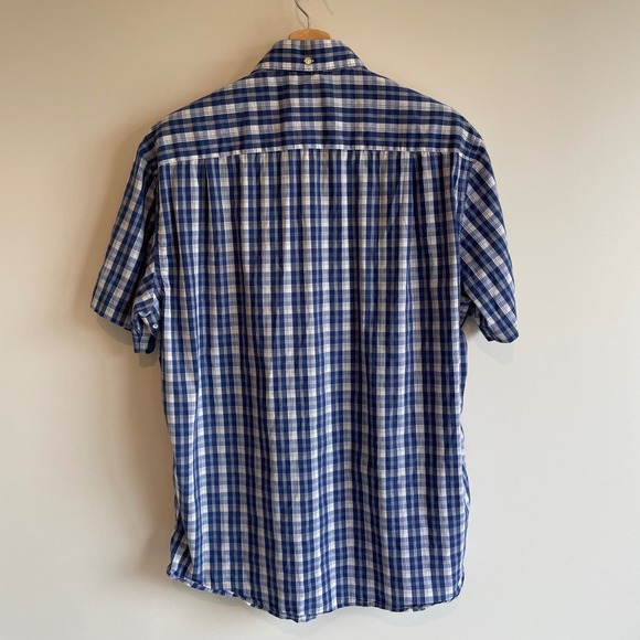 Victorinox Men's XL Blue White Plaid Button Down Short Sleeve Shirt Tailored Fit - Picture 4 of 7